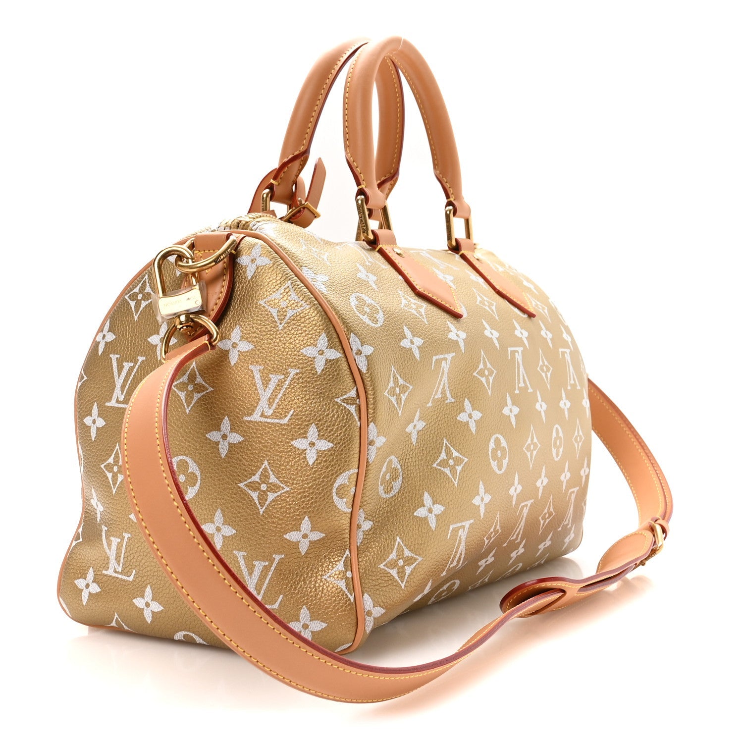 Metallic Calfskin Monogram Speedy P9 Bandouliere 30 Gold Kintsugi