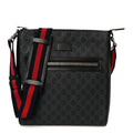 GG Supreme Monogram Appia Calfskin Web Flat Messenger Bag Black Grey Black Grey