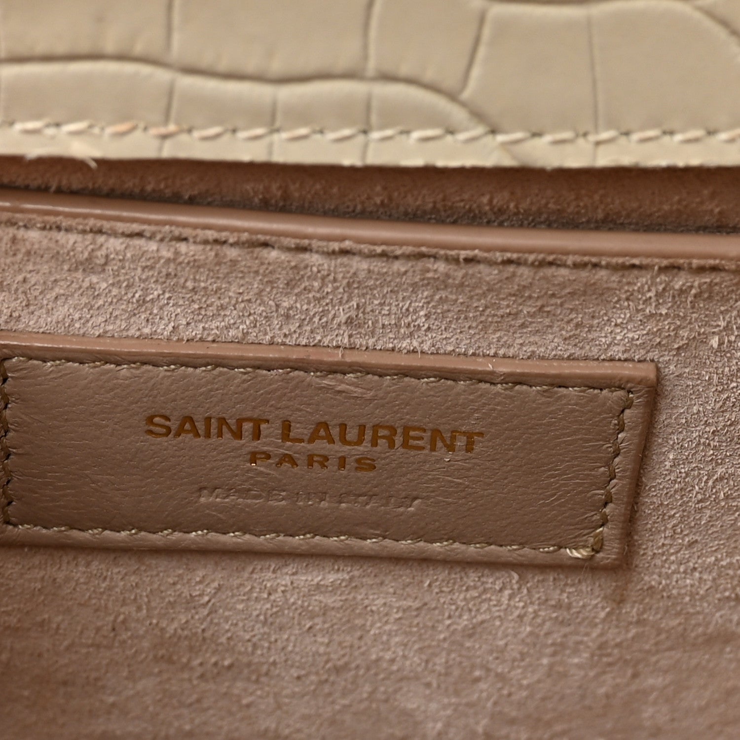 Calfskin Crocodile Embossed Medium Monogram Crema Soft