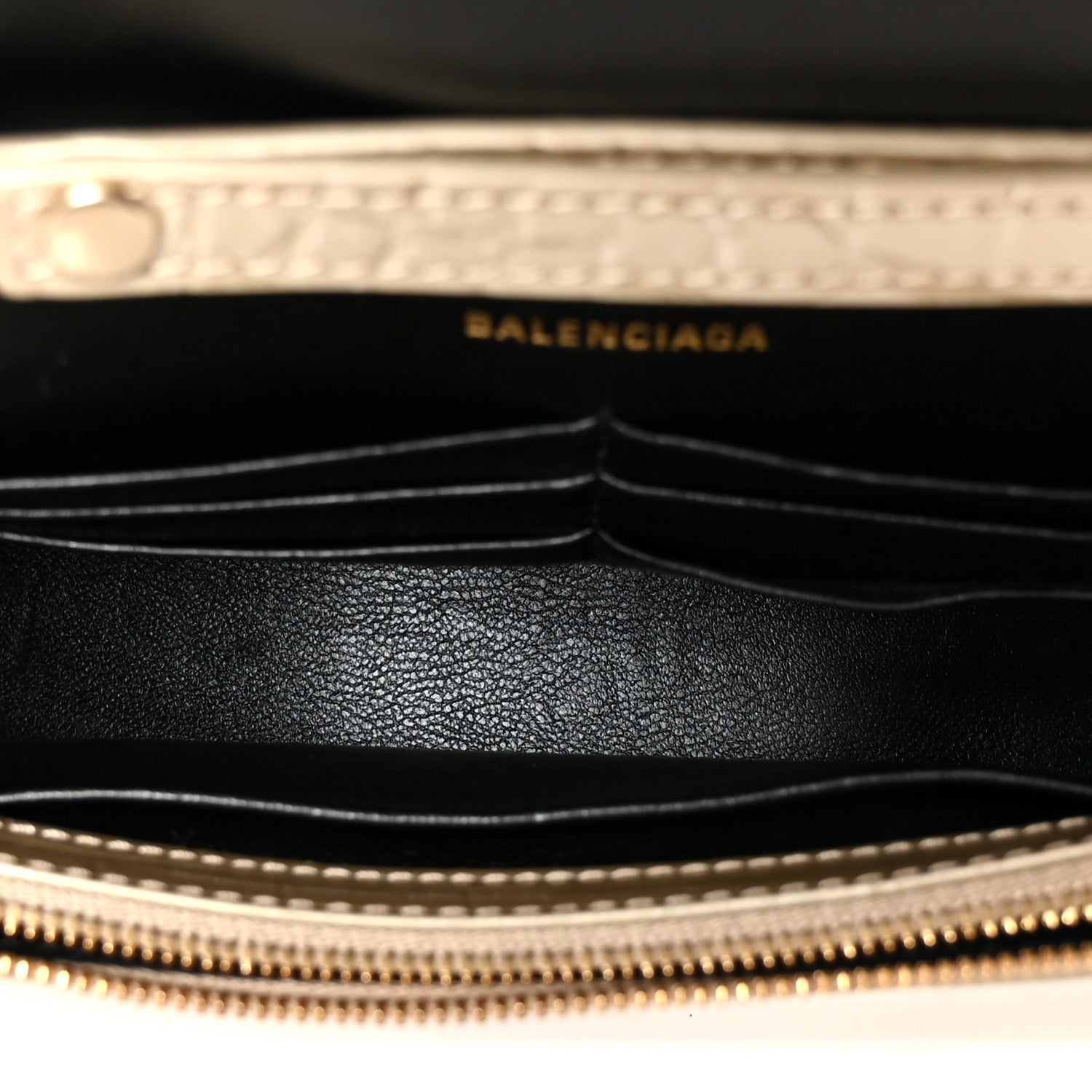 Metallic Calfskin Crocodile Embossed Hourglass Chain Bag Gold