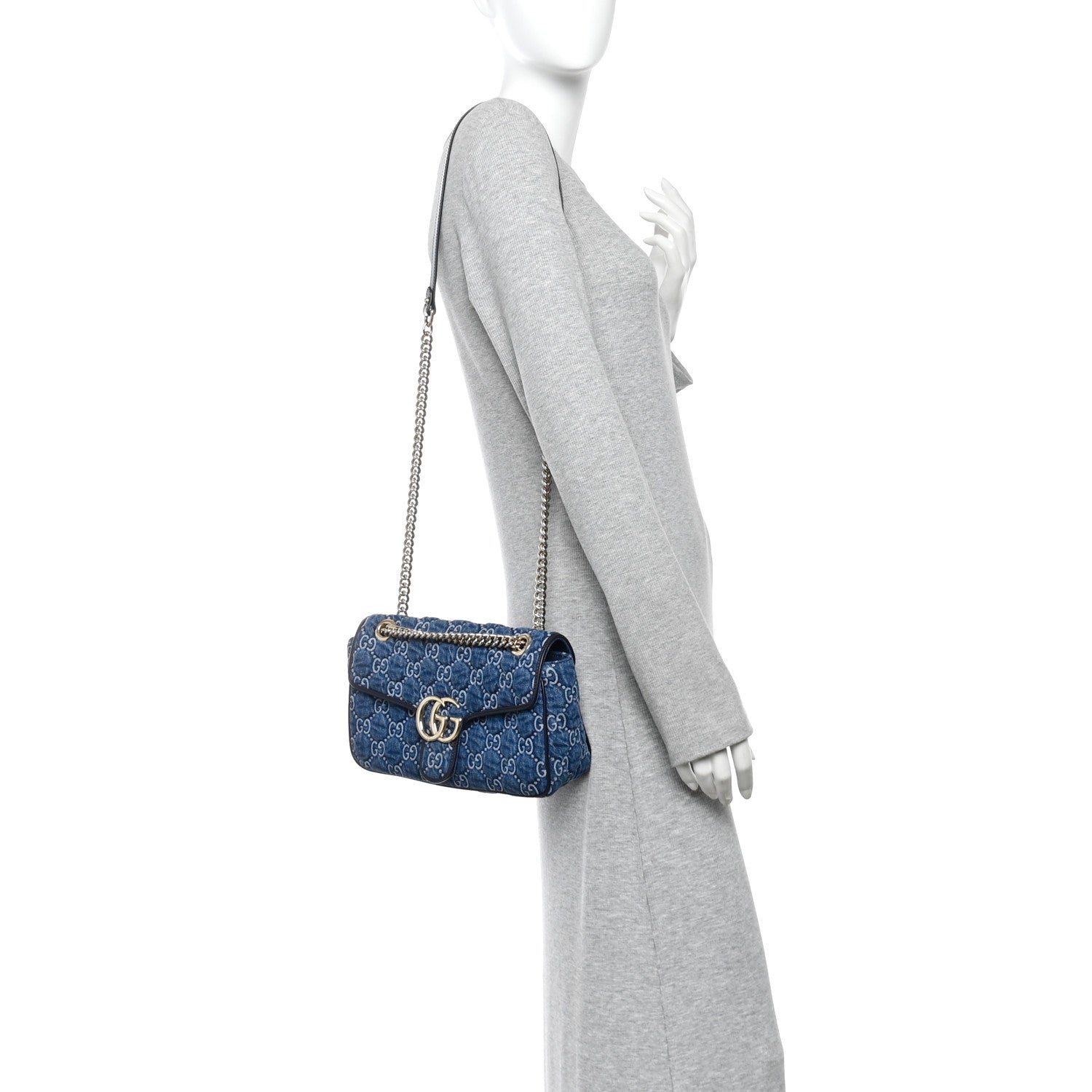 Denim Matelasse Small GG Marmont Shoulder Bag Blue