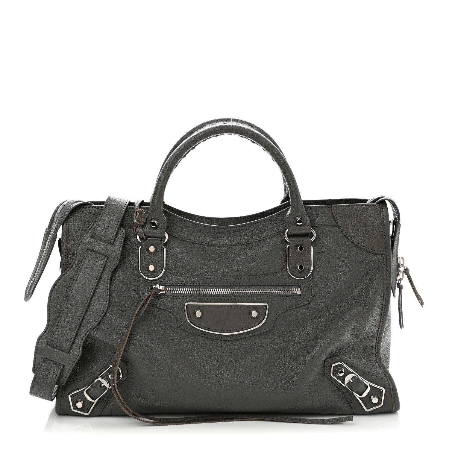 Chevre Silver Metallic Edge Hardware City Gris Acier