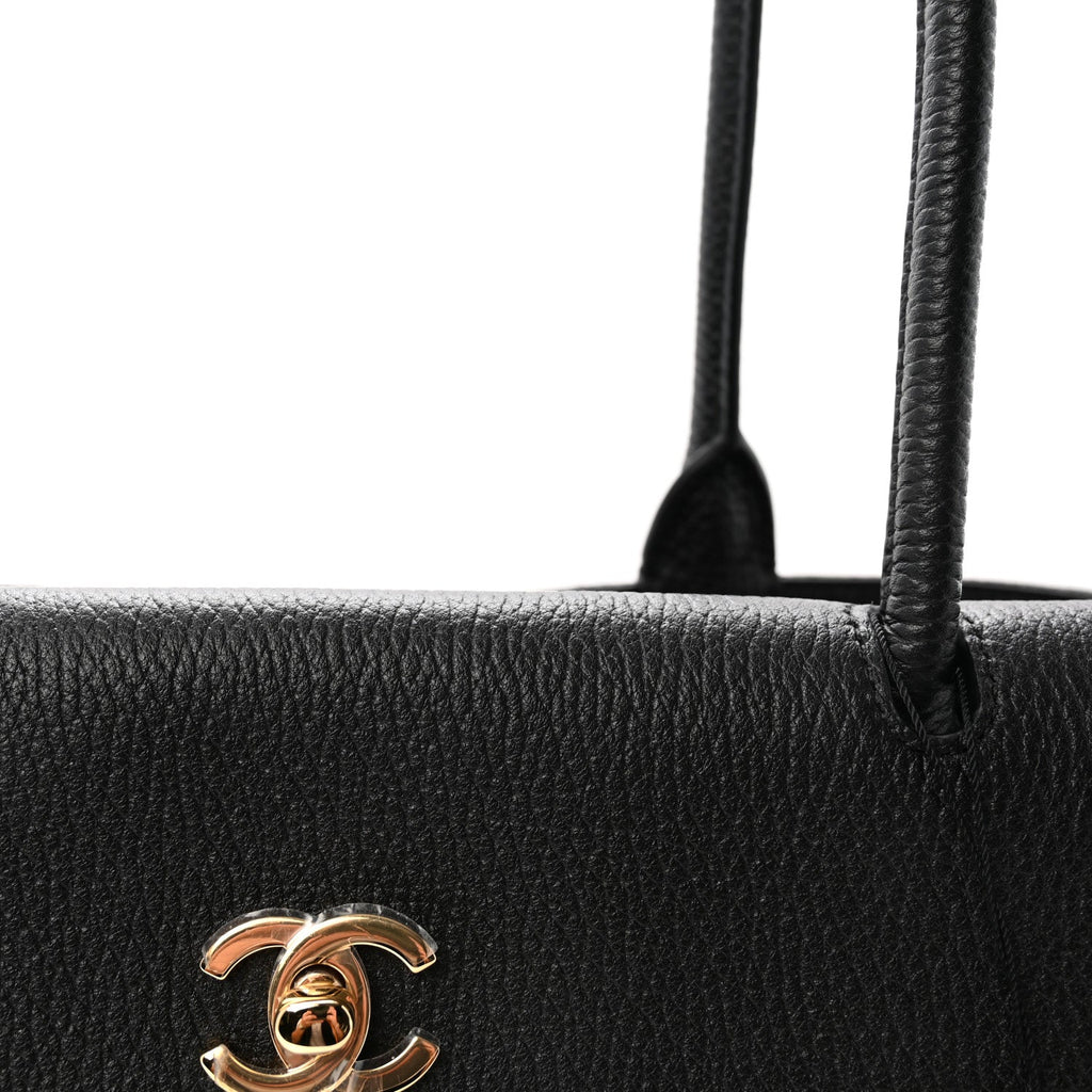 Grained Calfskin Stitched Urban Essentials Small Shopping Bag Black
