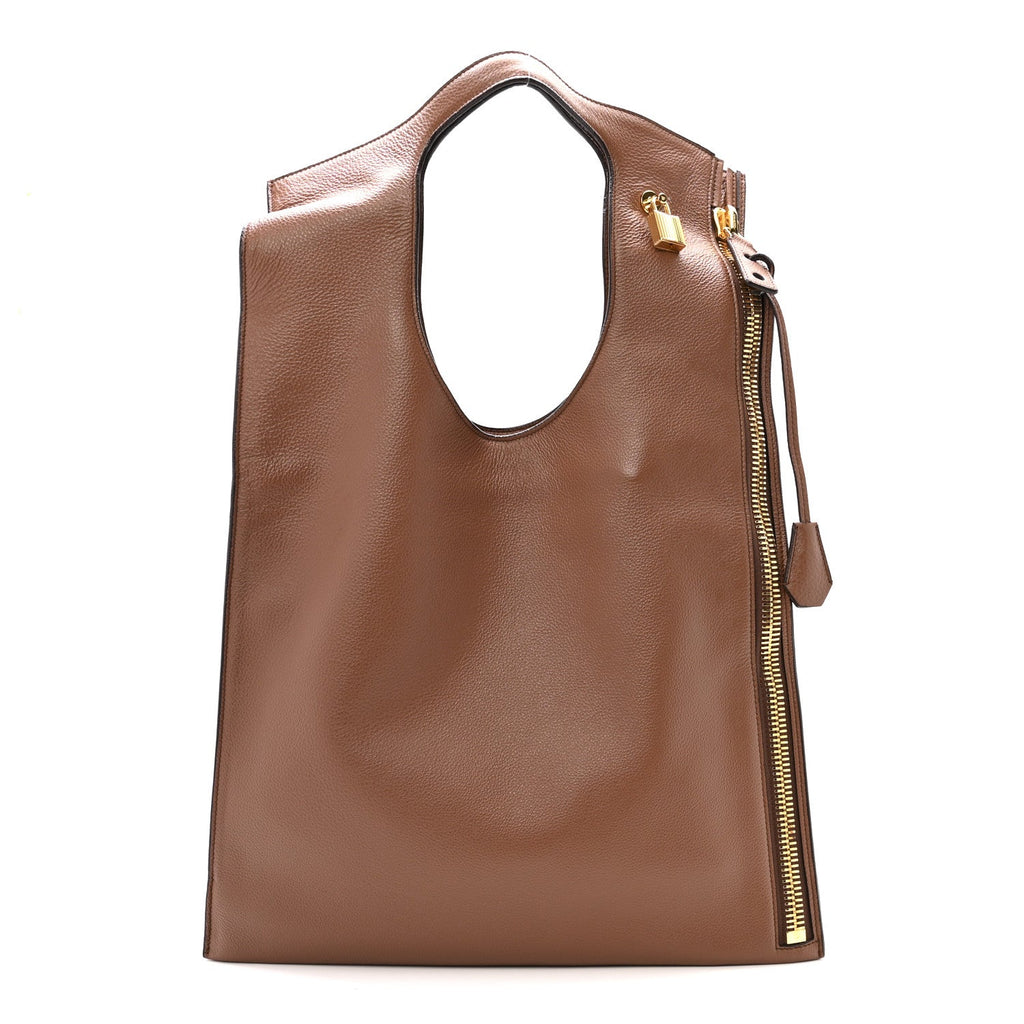 Ramskin Large Alix Padlock Zip Shoulder Bag Brown