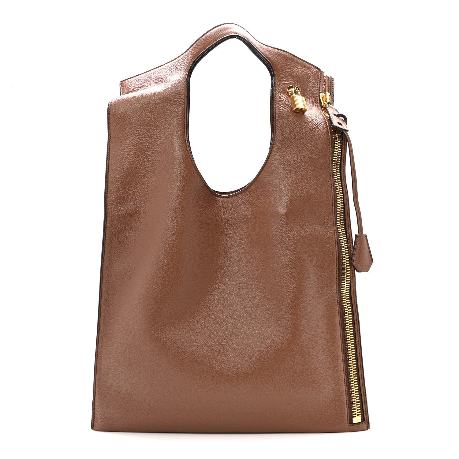 Ramskin Large Alix Padlock Zip Shoulder Bag Brown