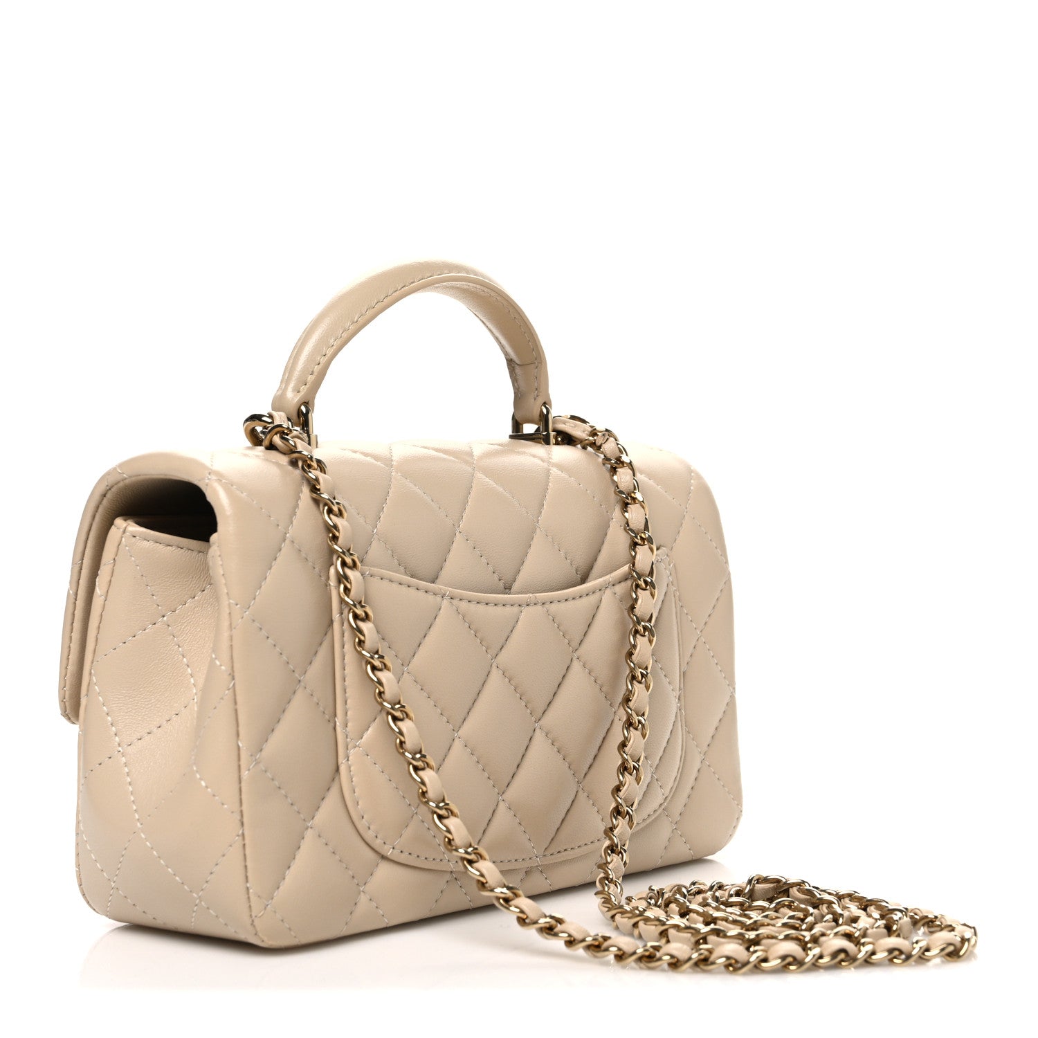 Lambskin Quilted Mini Top Handle Rectangular Flap Beige