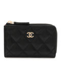 Caviar Quilted Zipped Key Holder Case Black