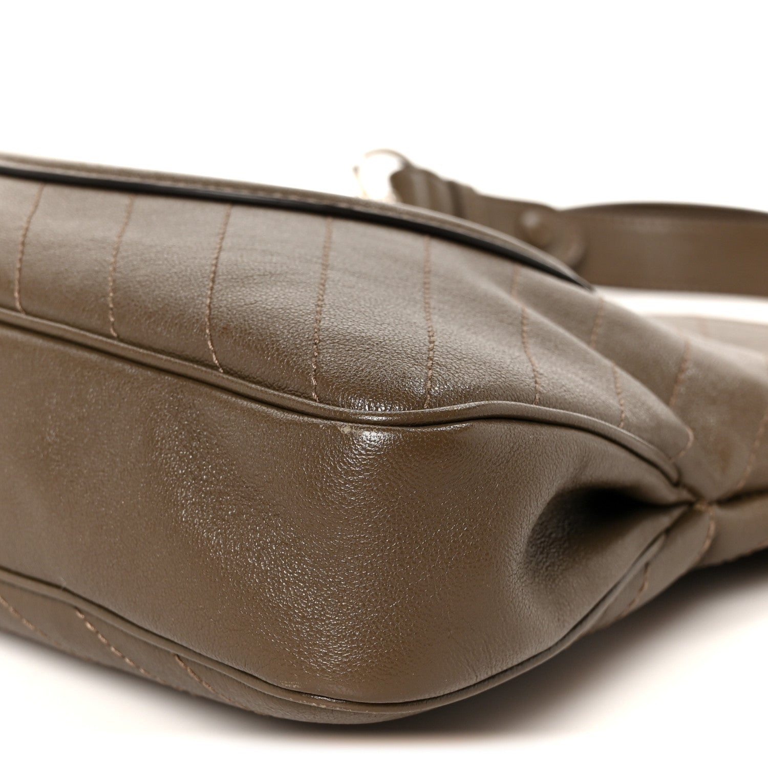 Sakai Be Green Calfskin Diagonal Stitched Small Blondie Tote Craclet Brown