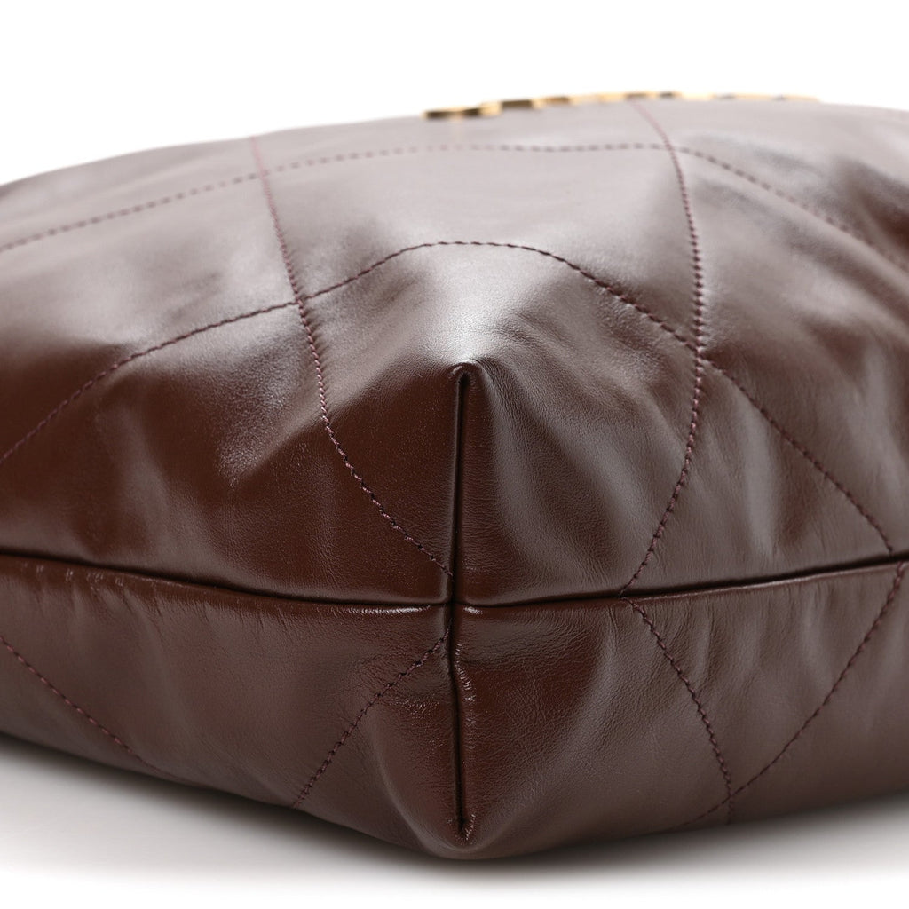 Shiny Calfskin Quilted Chanel 22 Dark Brown