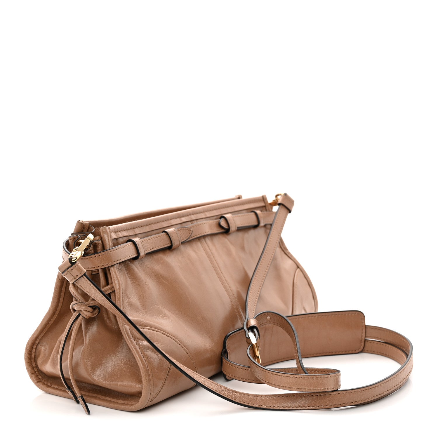 Glossy Calfskin Triangle Small Bonnie Shoulder Bag Cameo