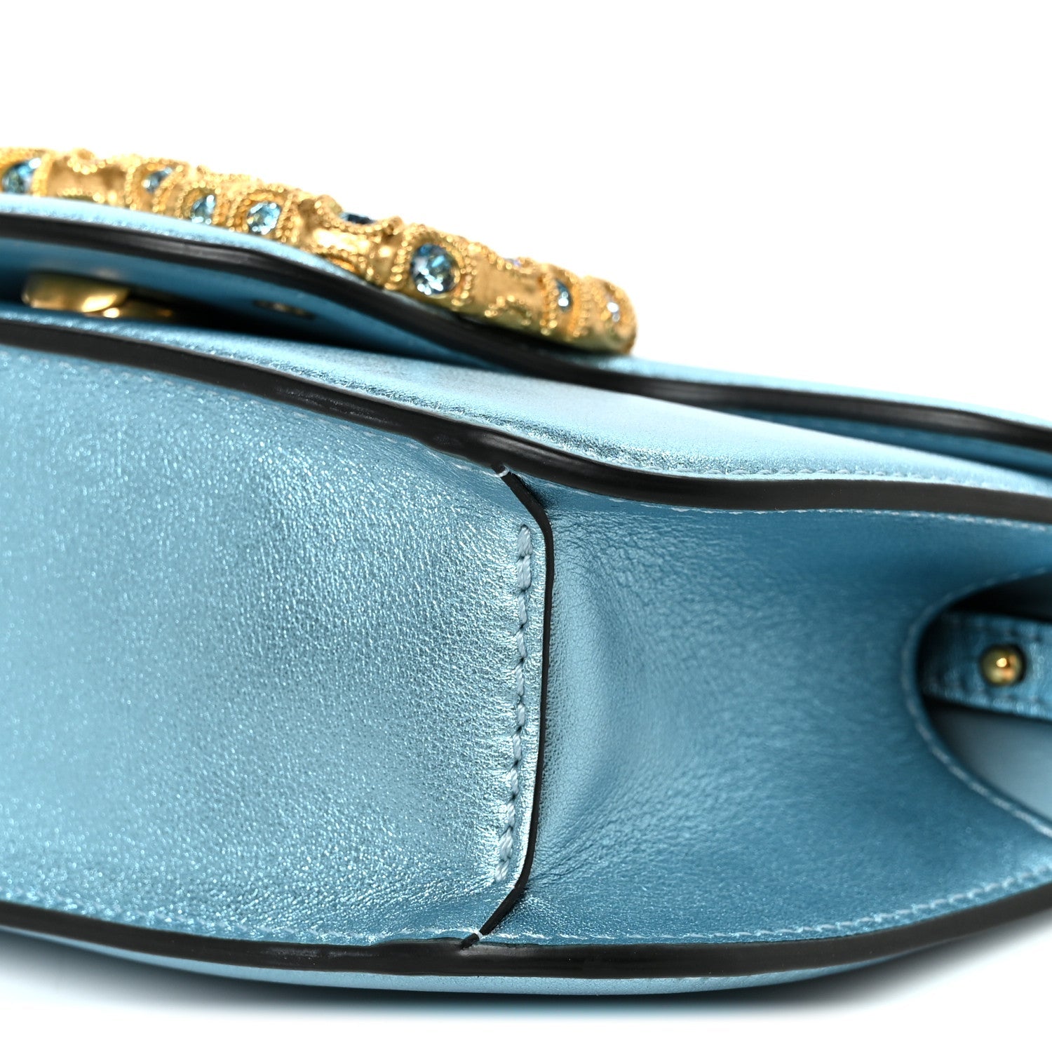 Laminated Calfskin Crystal Vlogo Small Shoulder Bag Blue
