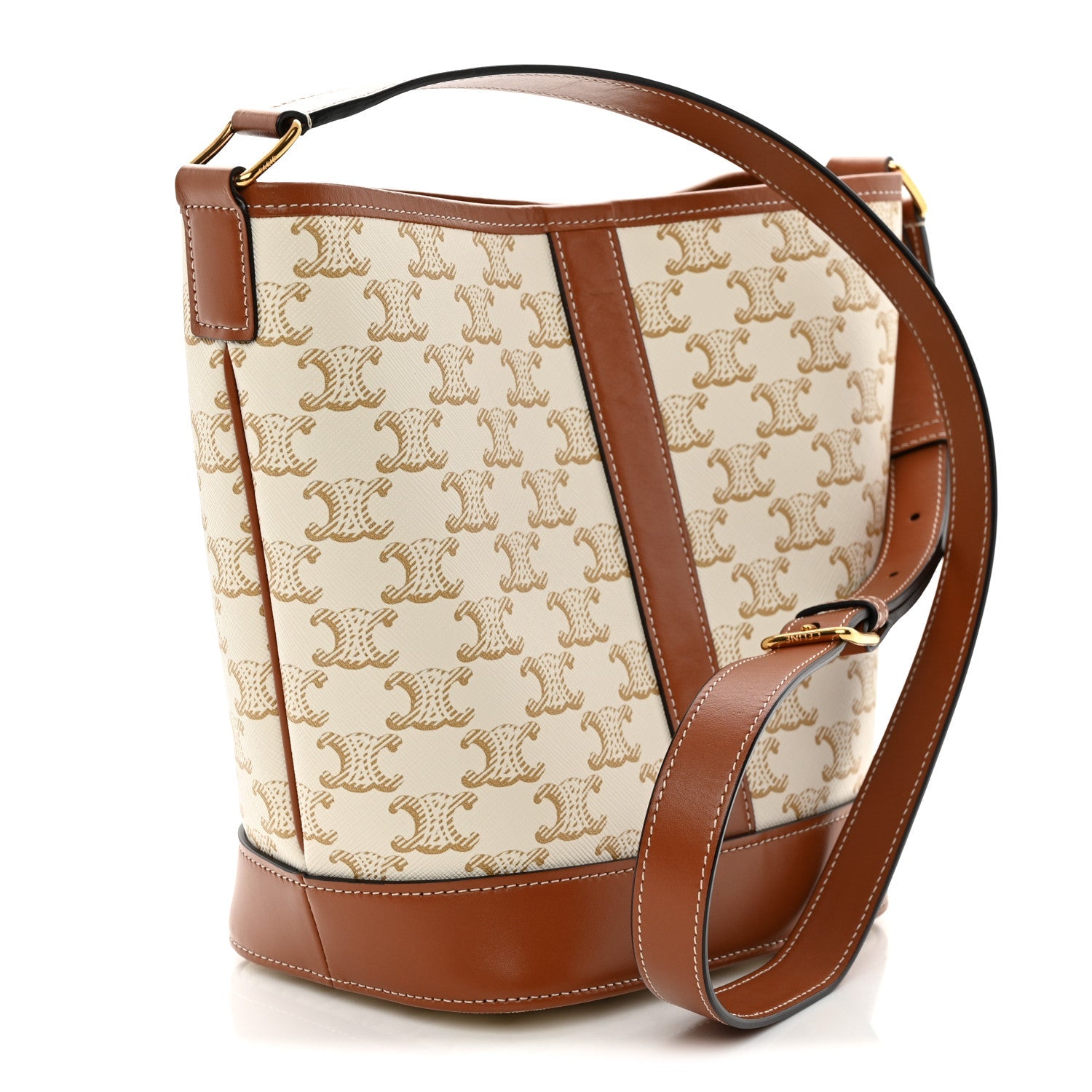 Triomphe Canvas Calfskin Small Bucket Bag White