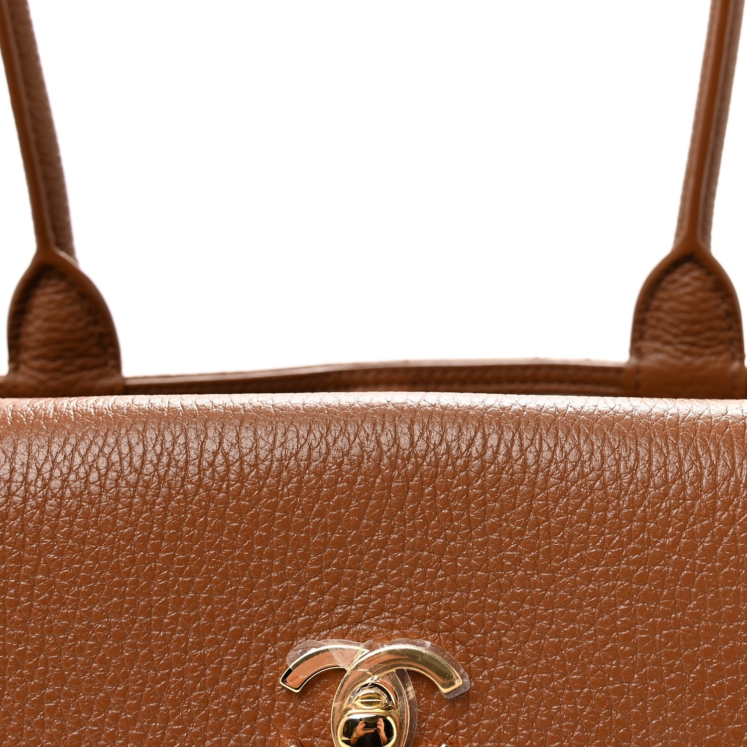 Grained Calfskin Stitched Urban Essentials Small Shopping Bag Camel