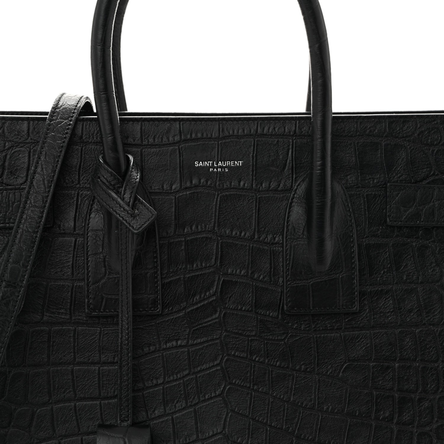 Calfskin Crocodile Embossed Small Sac de Jour  Black