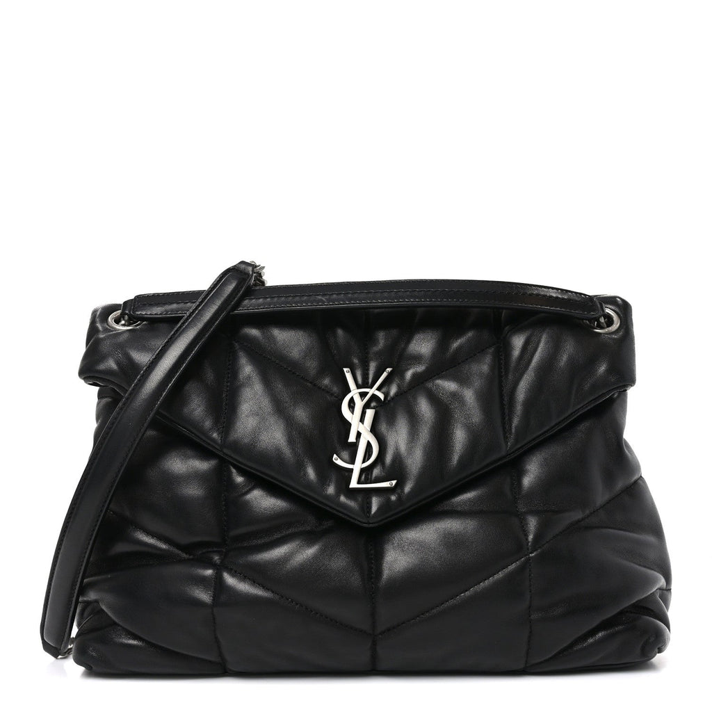 Lambskin Quilted Medium Loulou Puffer Monogram Chain Satchel Black