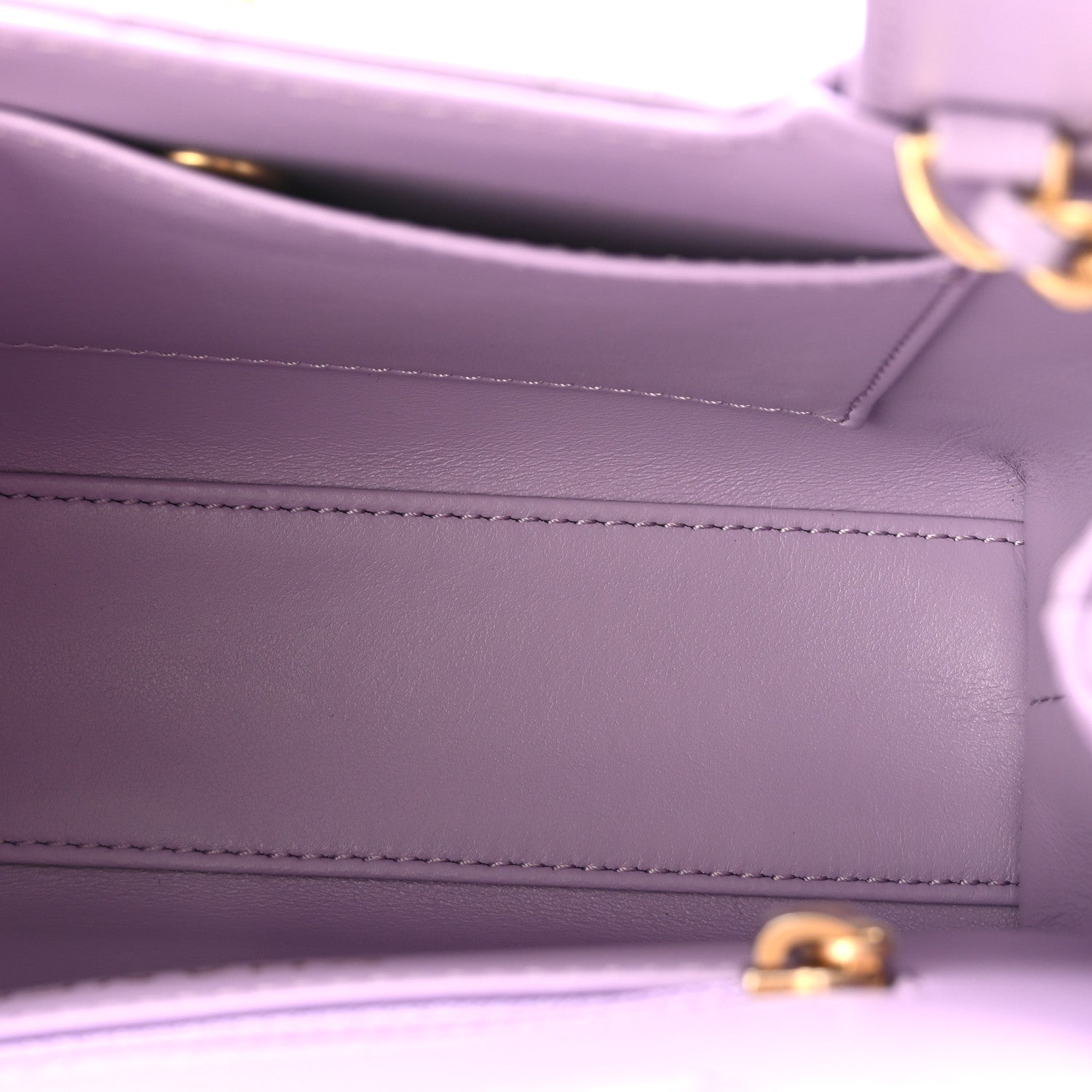 Shiny Aged Calfskin Quilted Nano Kelly Shopper Lilac