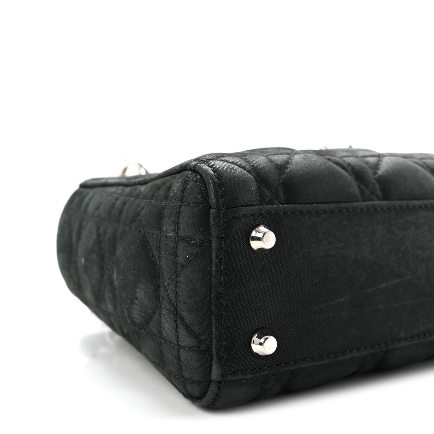 Metallic Calfskin Cannage Mini Lady Dior Black