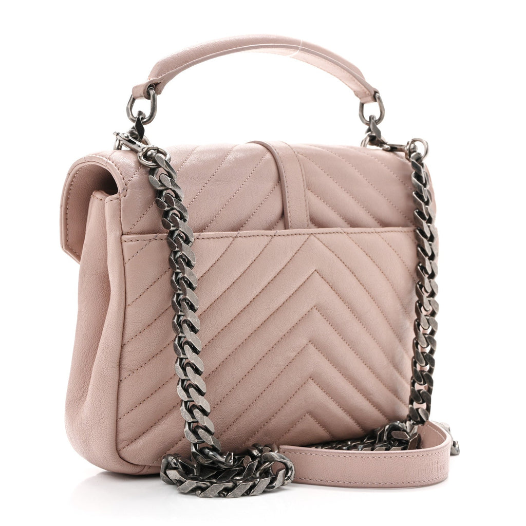 Sheepskin Matelasse Chevron Monogram Medium College Bag Rose Poudre