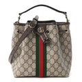 GG Supreme Monogram Web Small Ophidia Top Handle Bucket Bag Brown