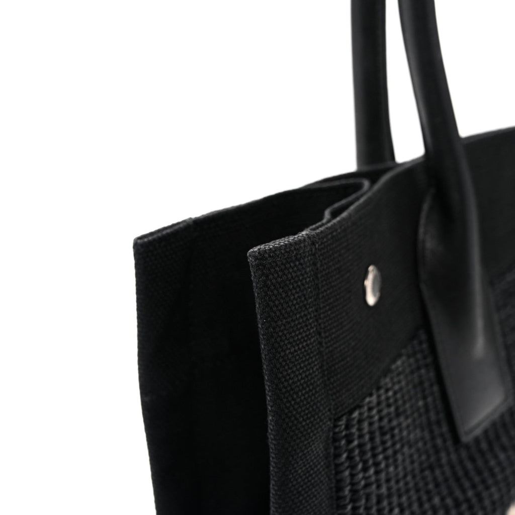 Raffia Linen Calfskin Small Rive Gauche Tote Black