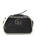 Vintage Effect Calfskin Matelasse Diagonal Small Torchon GG Marmont Chain Shoulder Bag Blue Agata Mystic White