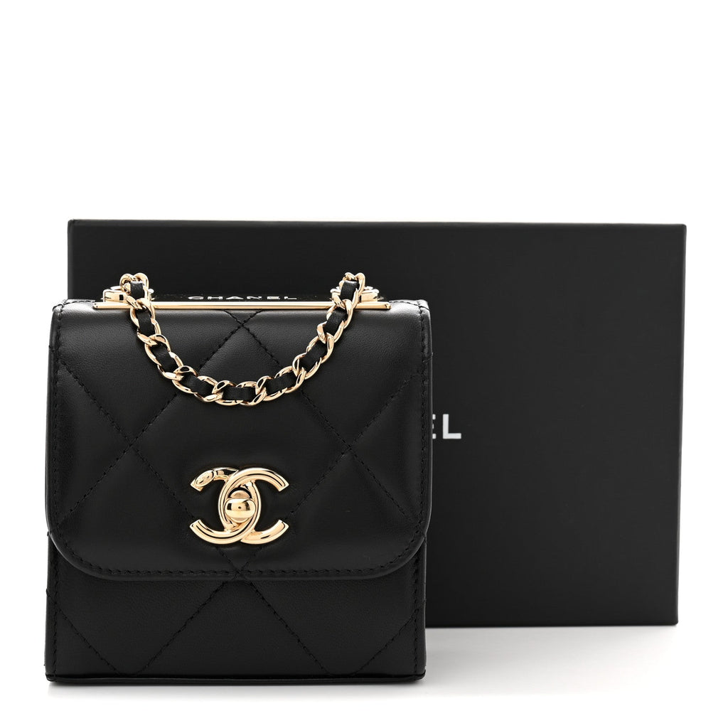 Lambskin Quilted Mini Trendy CC Chain Wallet Black