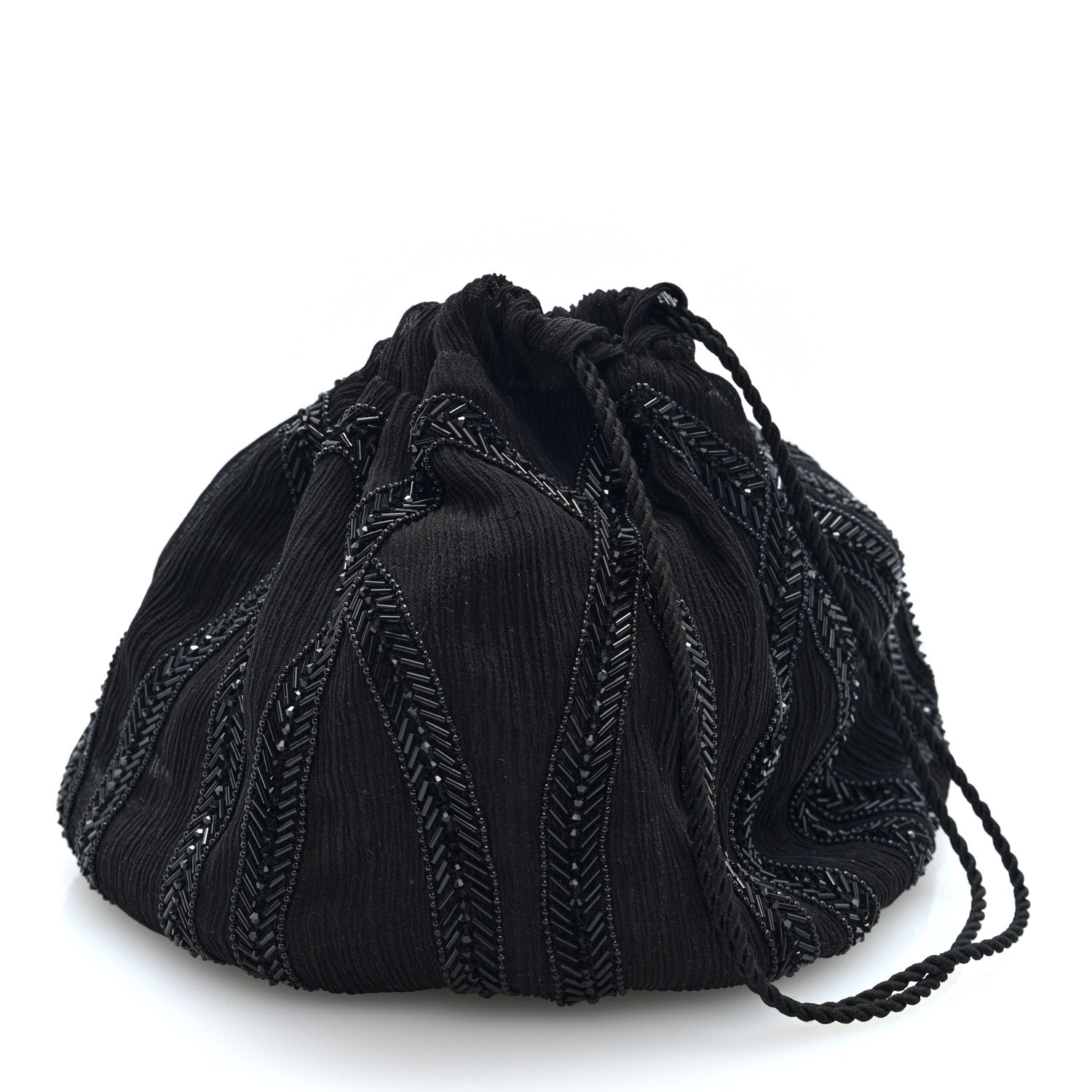Chiffon Silk Crepe Beaded Pochon Broderie Bag Black