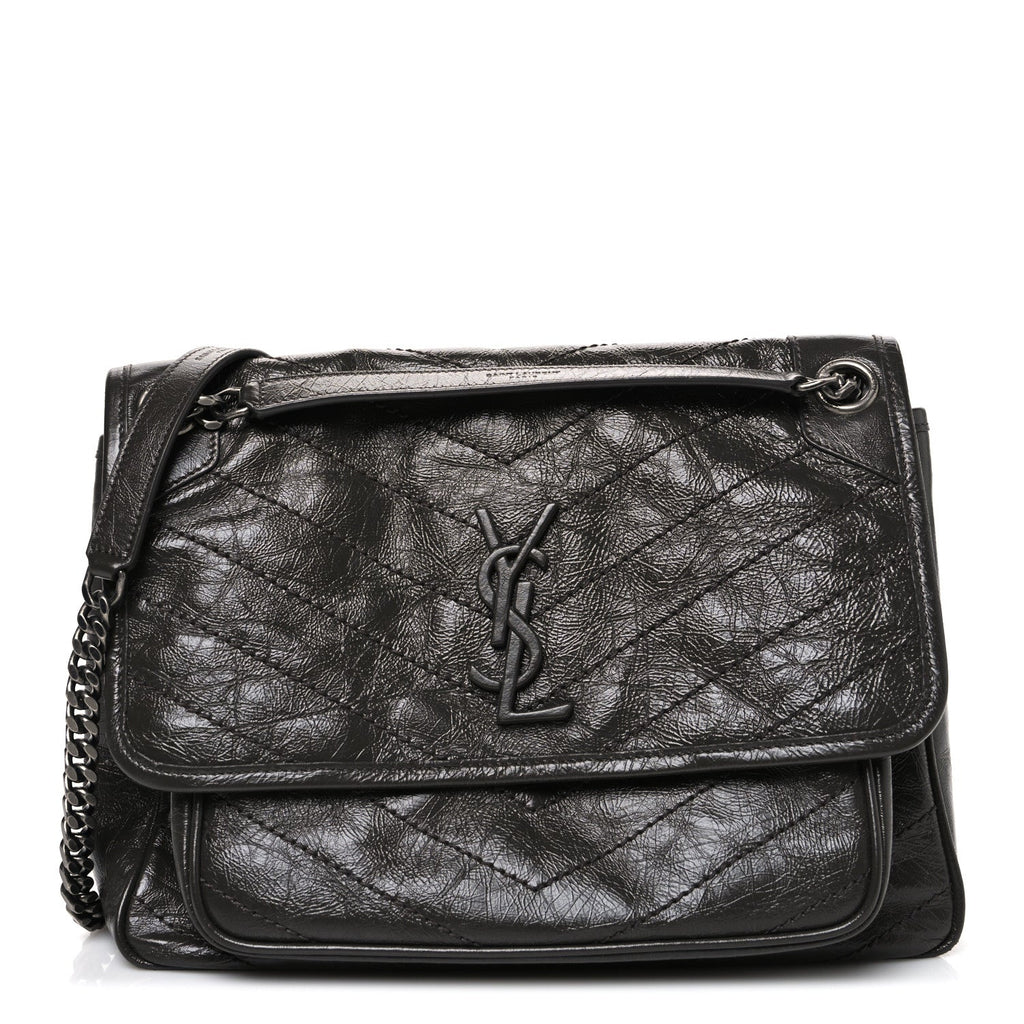 Crinkled Calfskin Matelasse Monogram Medium Niki Chain Satchel Storm