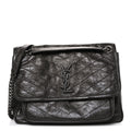 Crinkled Calfskin Matelasse Monogram Medium Niki Chain Satchel Storm