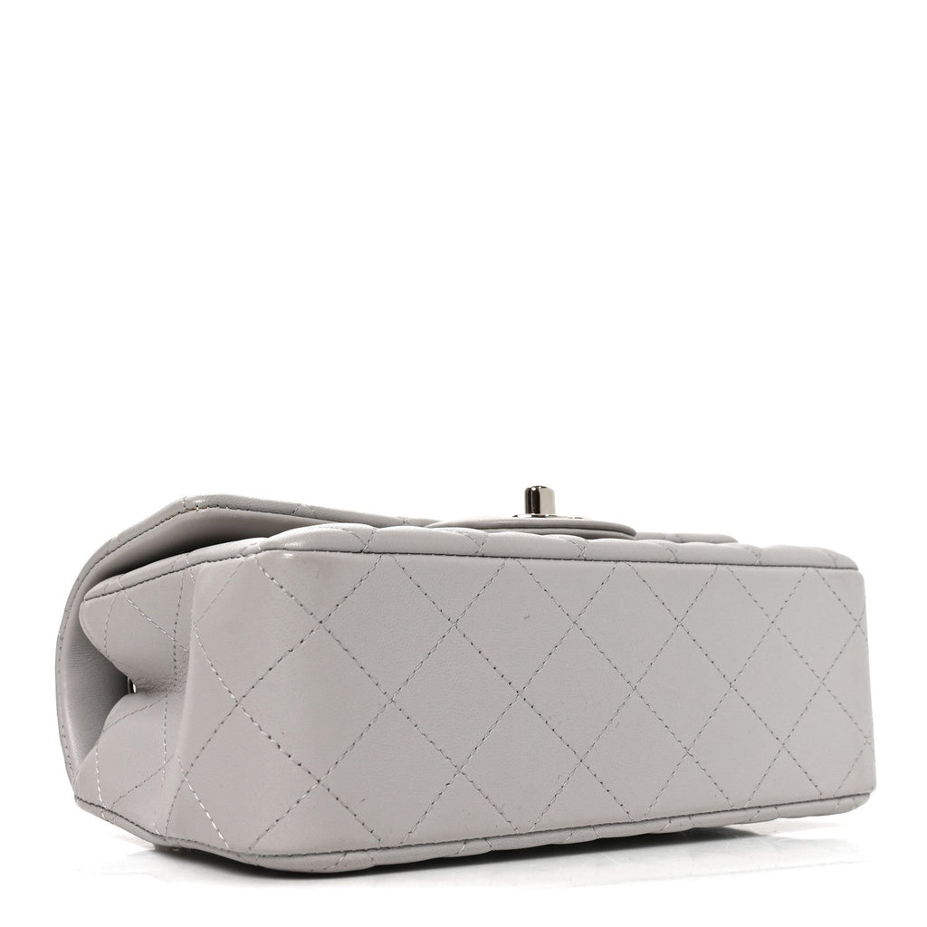 Lambskin Quilted Mini Rectangular Flap Light Grey