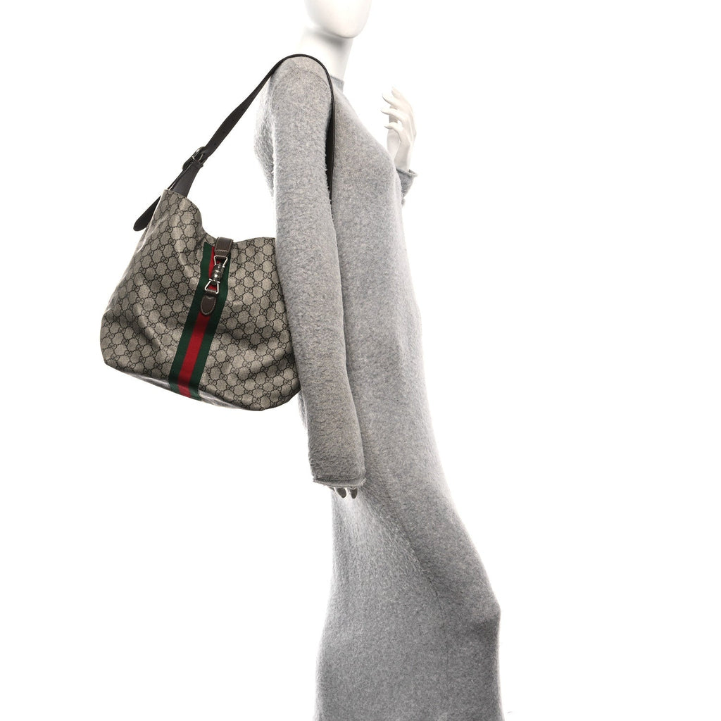 Tender GG Supreme Monogram Textured Dollar Calfskin Web Medium Jackie 1961 Crossbody Bag Beige Ebony New Acero