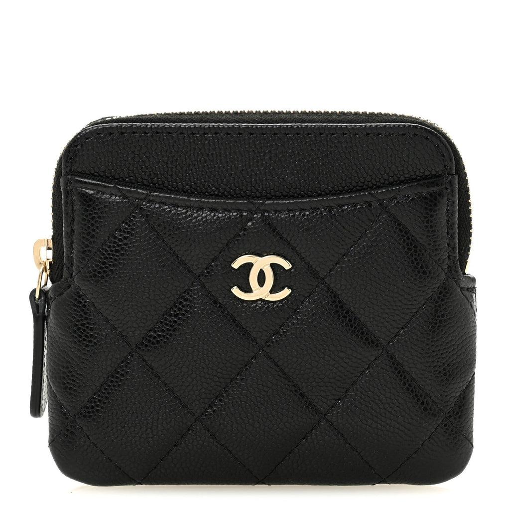 Caviar Quilted Zip Card Holder Wallet Black