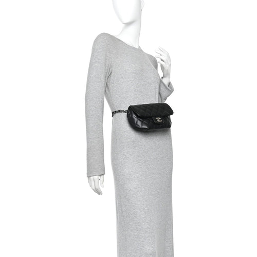Calfskin Quilted CC Uniform Flap Belt Bag Black