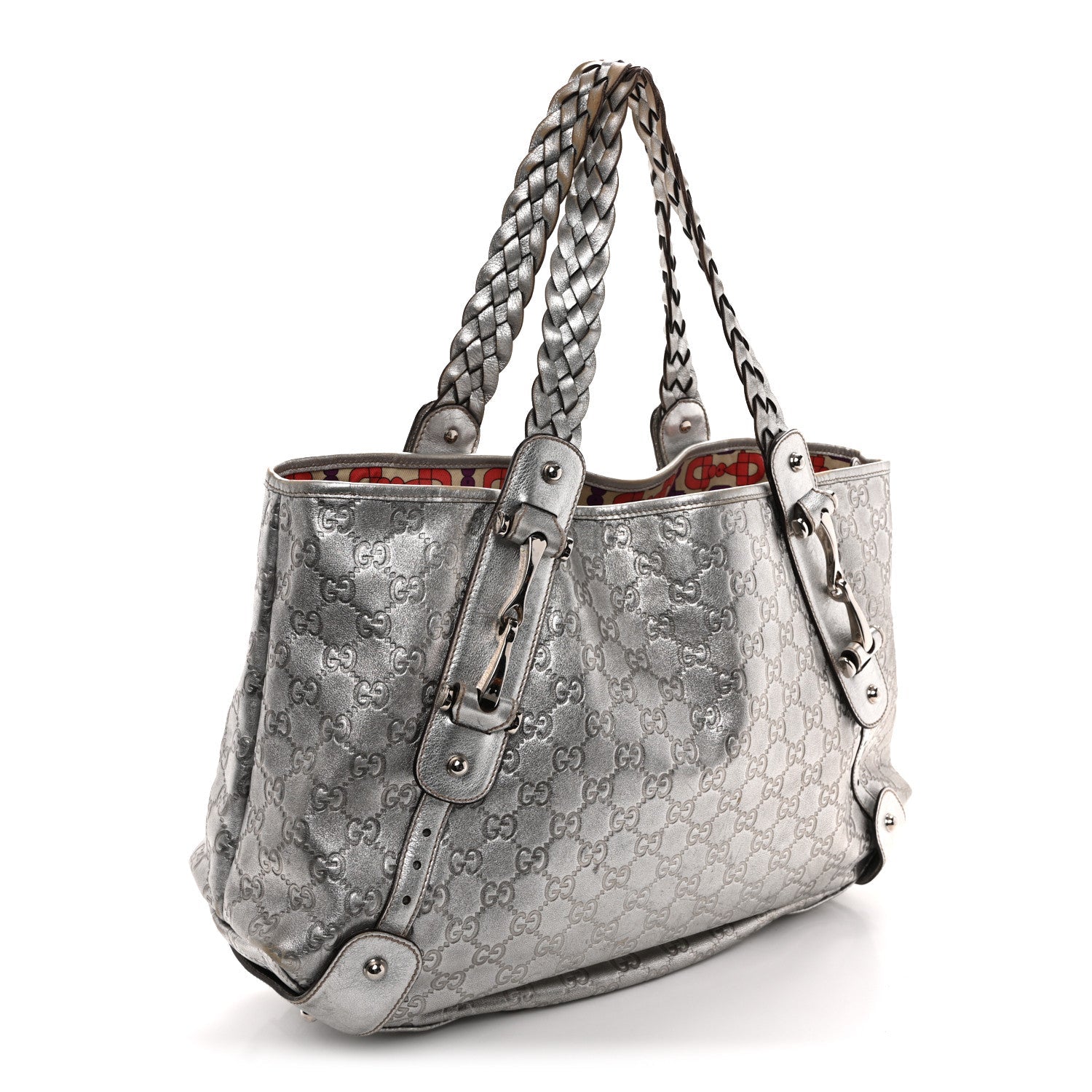 Metallic Guccissima Medium Pelham Shoulder Bag Silver
