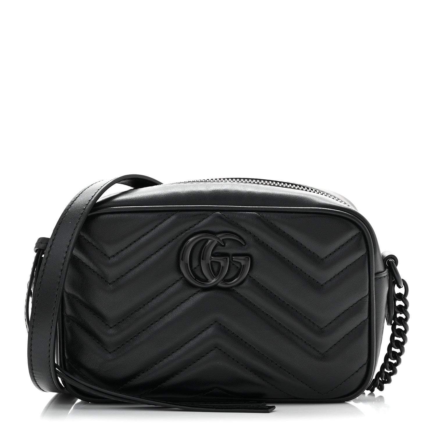 Calfskin Matelasse Monochrome Mini GG Marmont Chain Shoulder Bag Black