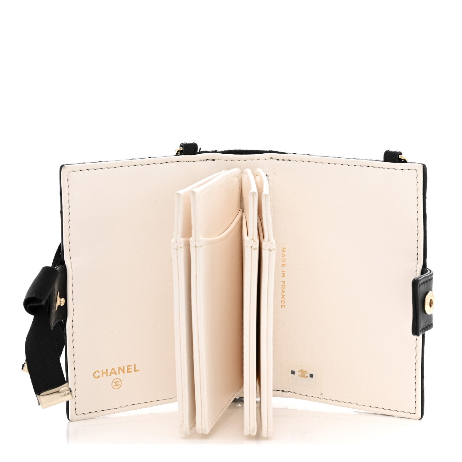 Lambskin Quilted Book Card Holder on Chain Black