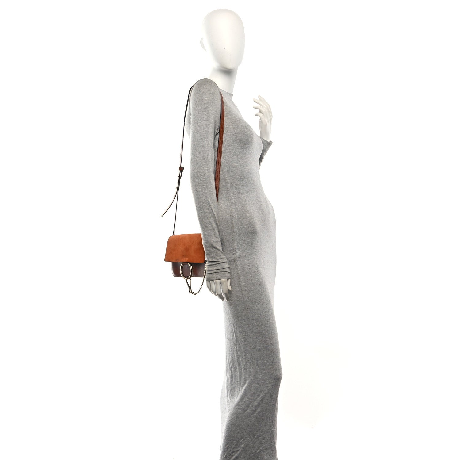 Suede Calfskin Small Faye Shoulder Bag Tobacco
