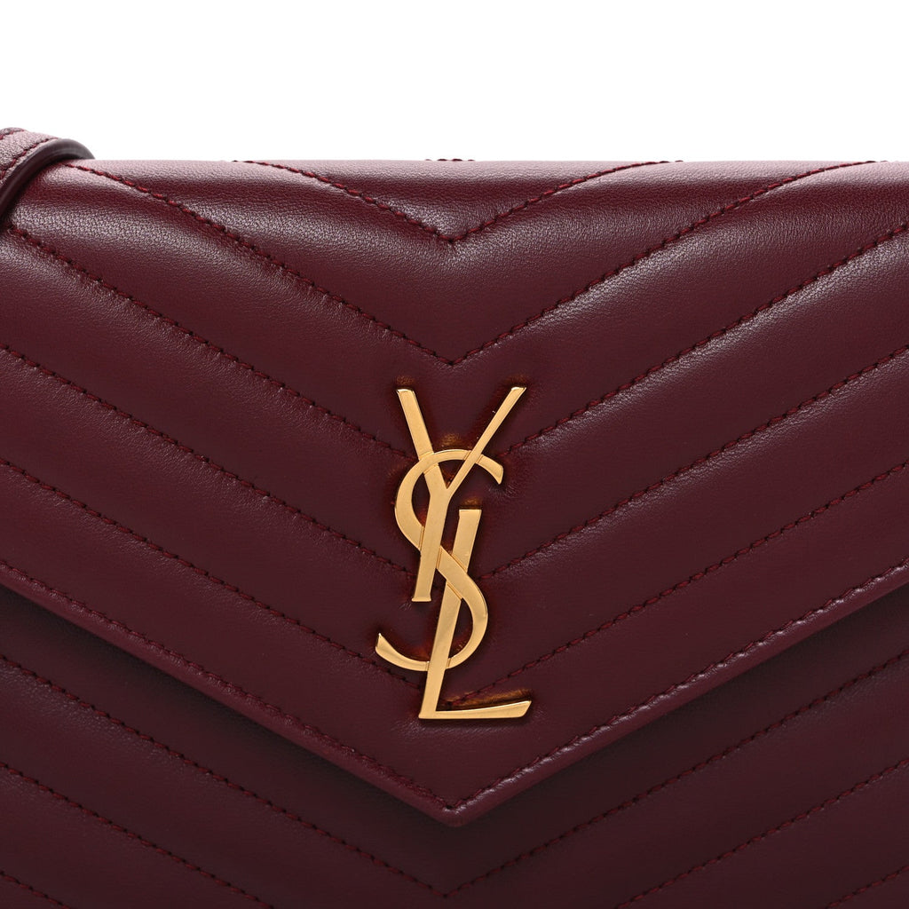 Calfskin Matelasse Chevron Monogram Envelope Chain Wallet Rouge Merlot