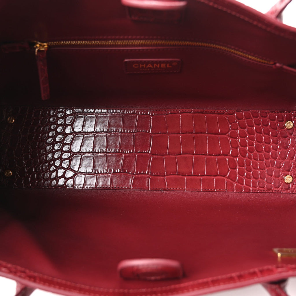 Calfskin Crocodile Embossed Archetype Small Shopping Tote Burgundy