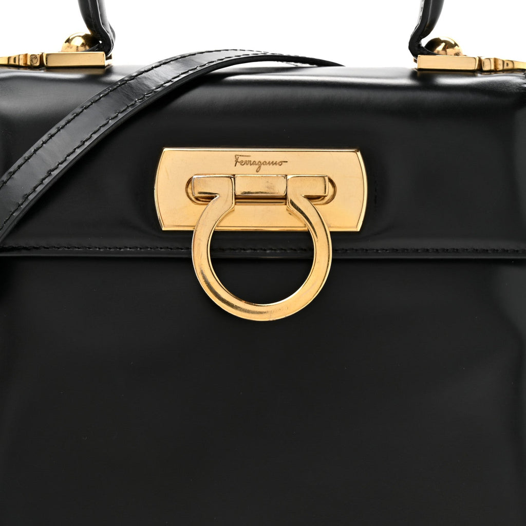 Brushed Off Calfskin Small Iconic Top Handle Black