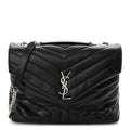Calfskin Y Quilted Monogram Medium Loulou Chain Satchel Black