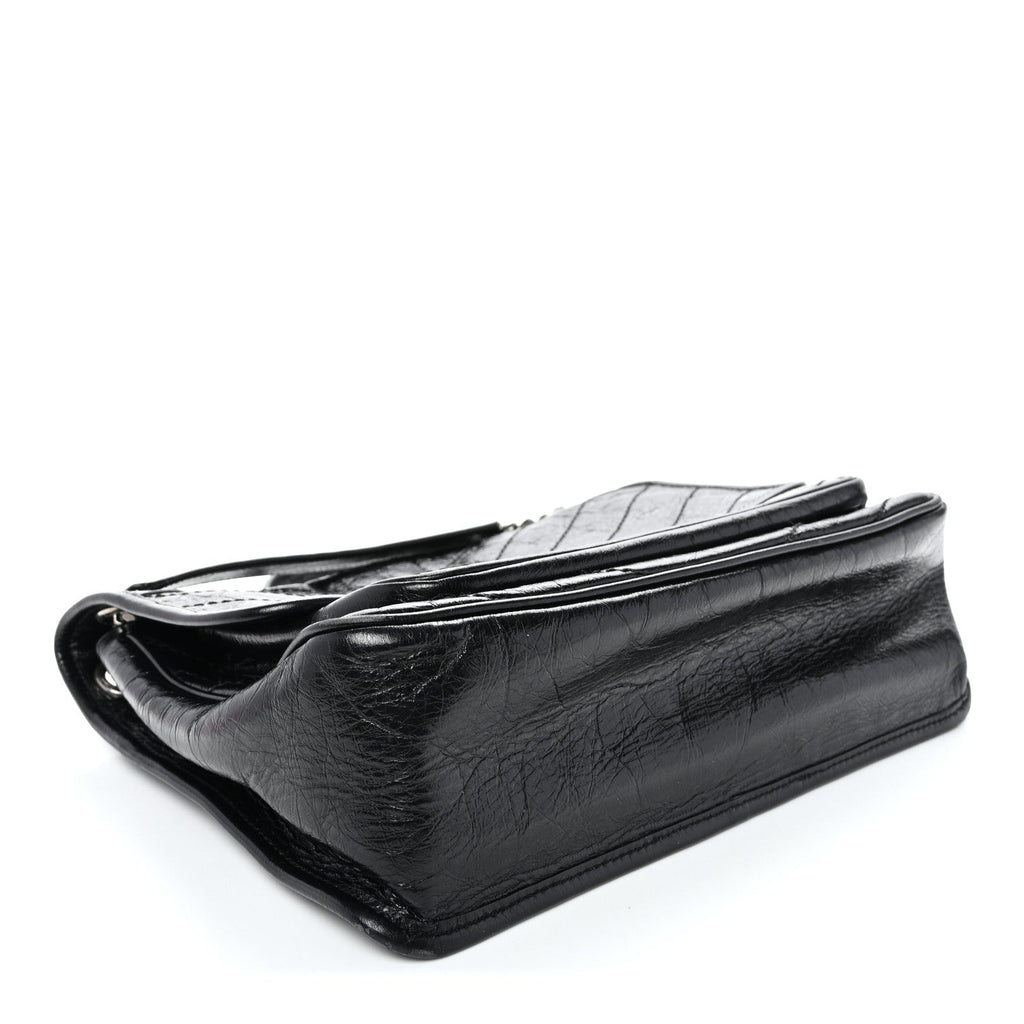 Crinkled Calfskin Matelasse Monogram Medium Niki Chain Satchel Black