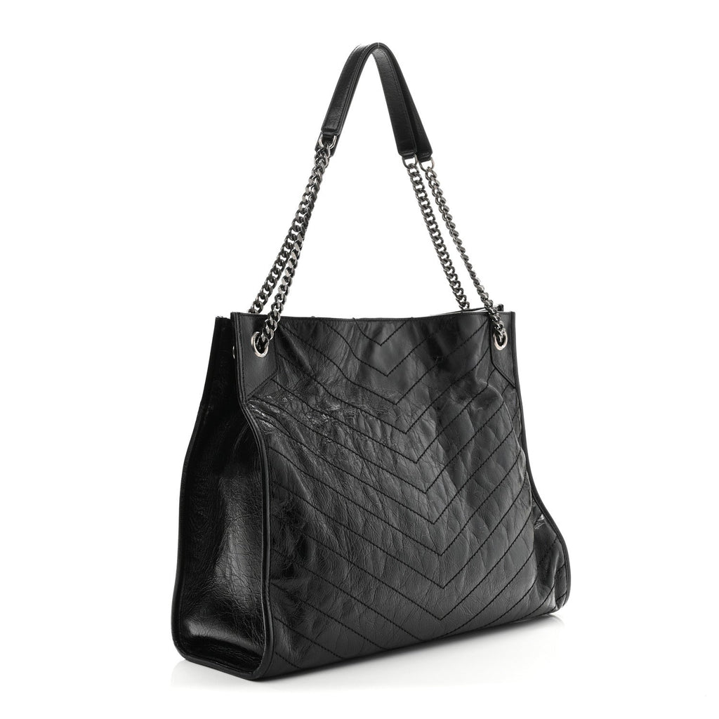 Crinkled Calfskin Matelasse Monogram Large Niki Shopper Tote Black