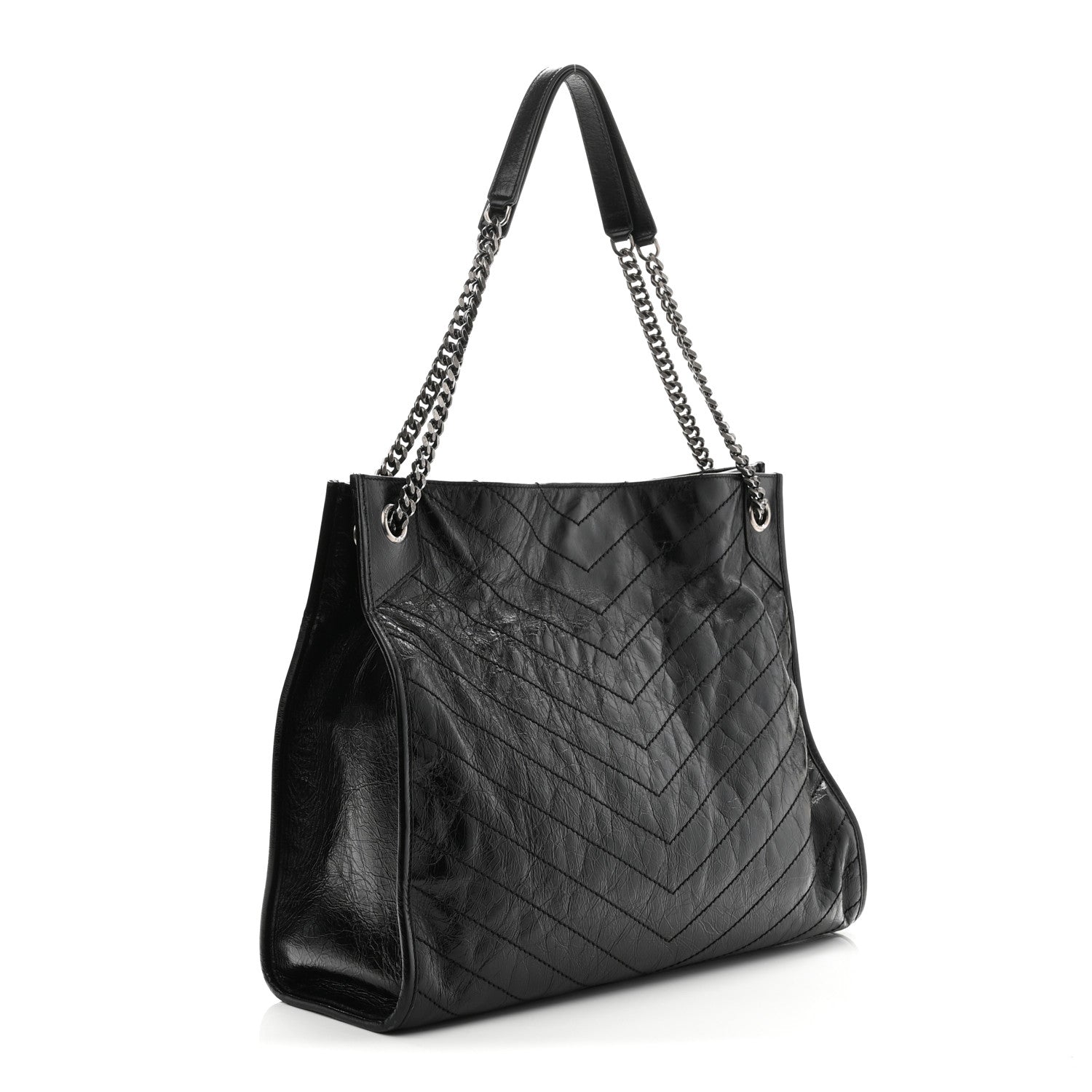 Crinkled Calfskin Matelasse Monogram Large Niki Shopper Tote Black