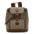 GG Supreme Monogram Azalea Calfskin Retro Interlocking G Buckle Backpack Beige Ebony Brown Sugar