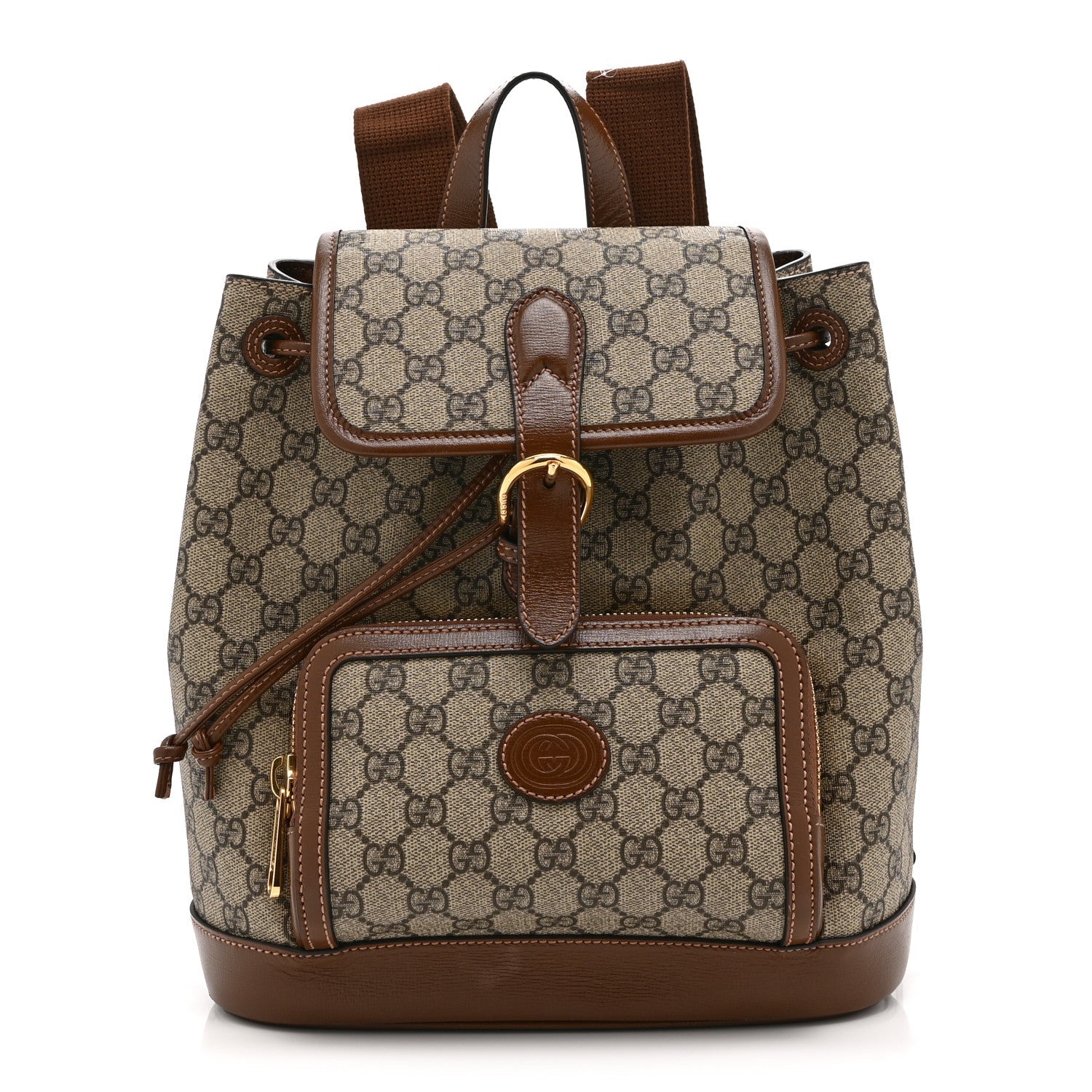 GG Supreme Monogram Azalea Calfskin Retro Interlocking G Buckle Backpack Beige Ebony Brown Sugar