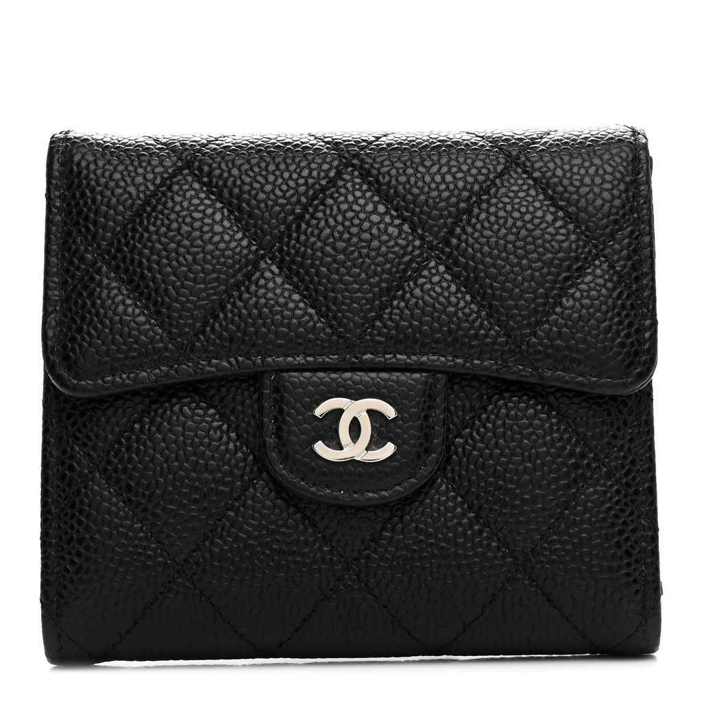 Caviar Quilted Compact Flap Wallet Black