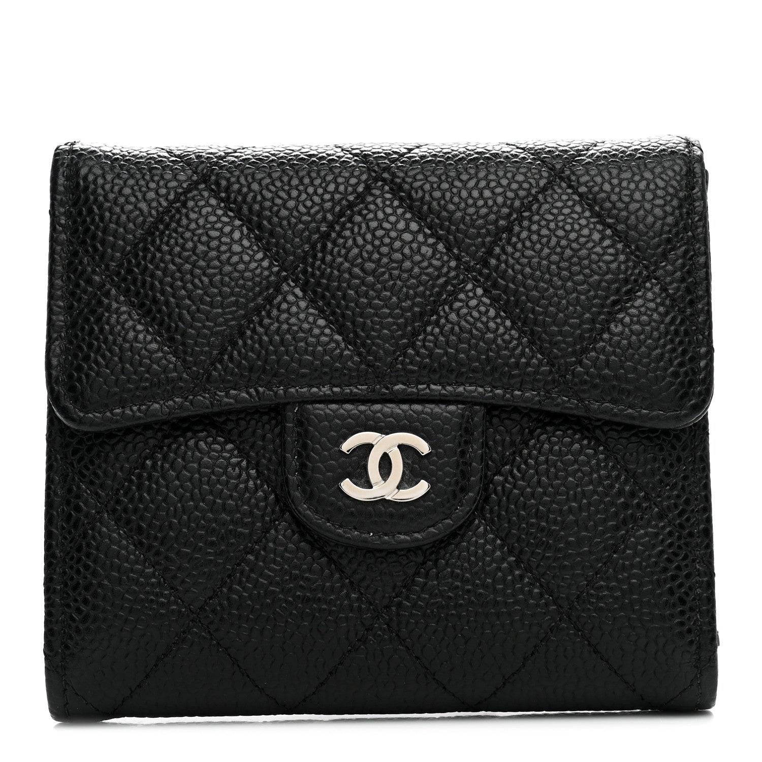 Caviar Quilted Compact Flap Wallet Black