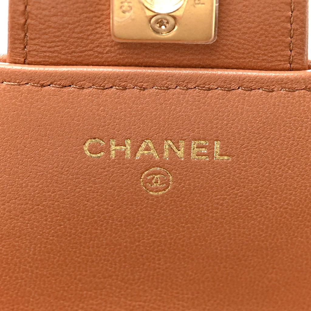 Lambskin Quilted Preppy Satchel Wallet On Chain WOC Brown