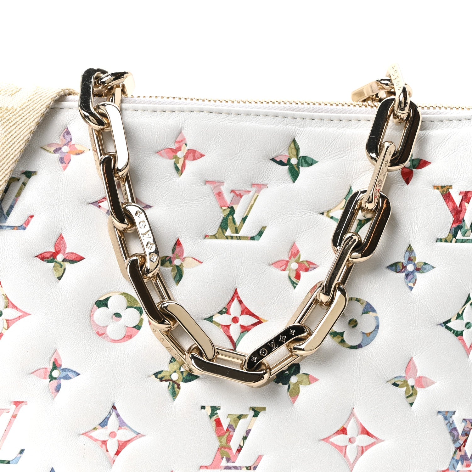 Lambskin Embossed Monogram LV Garden Coussin PM Cream